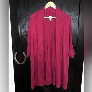 Chico's Dolman Sleeve Open Front Cardigan Womens 3 (XL) Natural Soft Cozy Wine